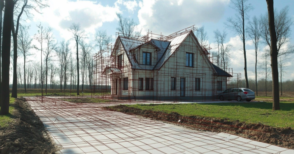 建築予定地の風景に住宅の3Dモデルを重ねたイメージ
